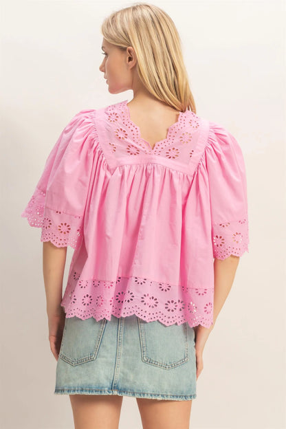 Pink Petal Pop Eyelet Blouse