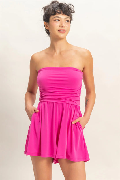 Fuchsia Strapless Romper