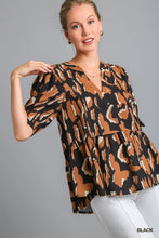 Black Leopard V Neck Top