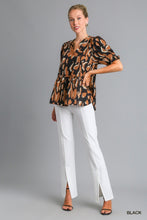 Black Leopard V Neck Top