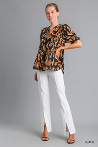 Black Leopard V Neck Top
