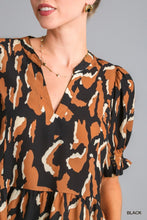 Black Leopard V Neck Top