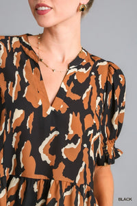 Black Leopard V Neck Top