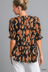 Black Leopard V Neck Top
