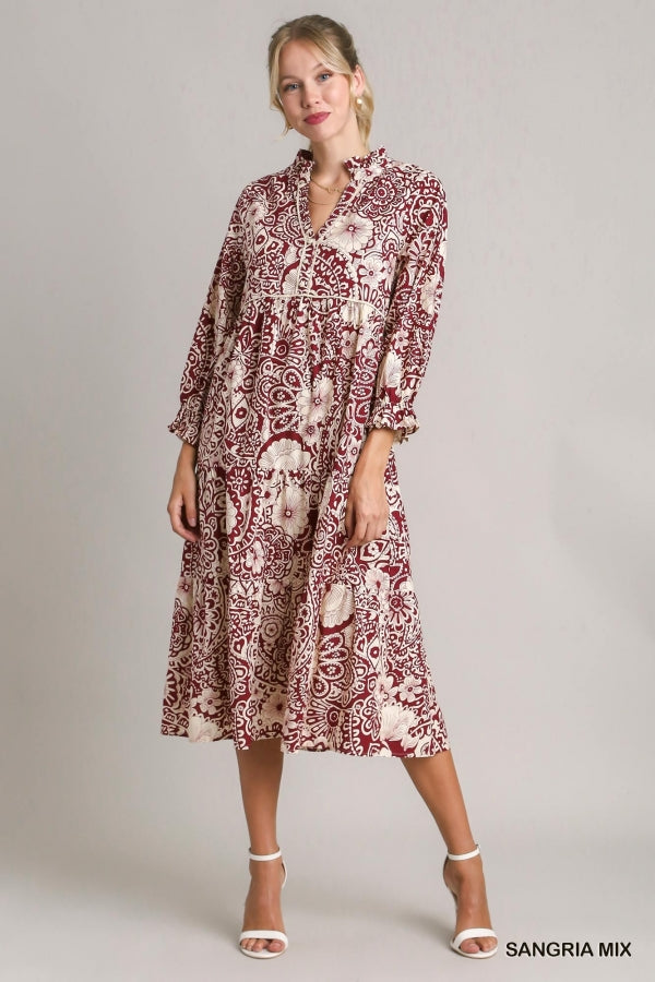 Sangria Two Tone Floral Midi Dress
