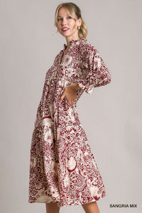 Sangria Two Tone Floral Midi Dress