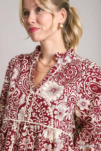 Sangria Two Tone Floral Midi Dress