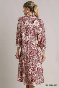 Sangria Two Tone Floral Midi Dress