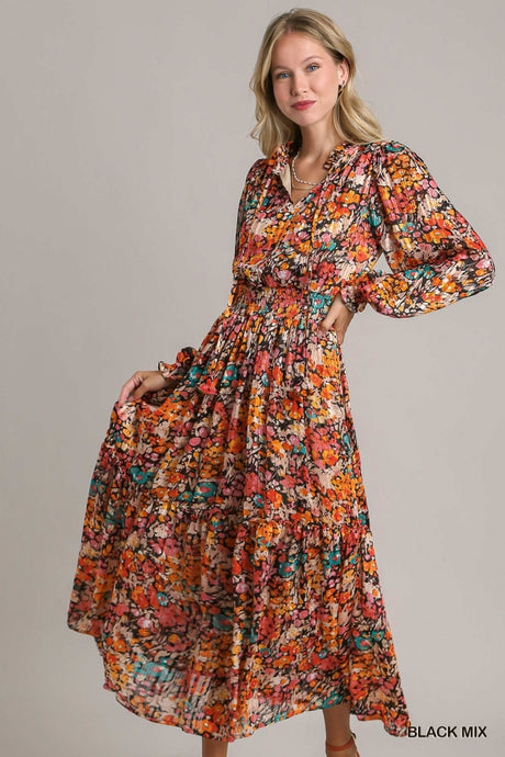 Black Metallic Floral Dress