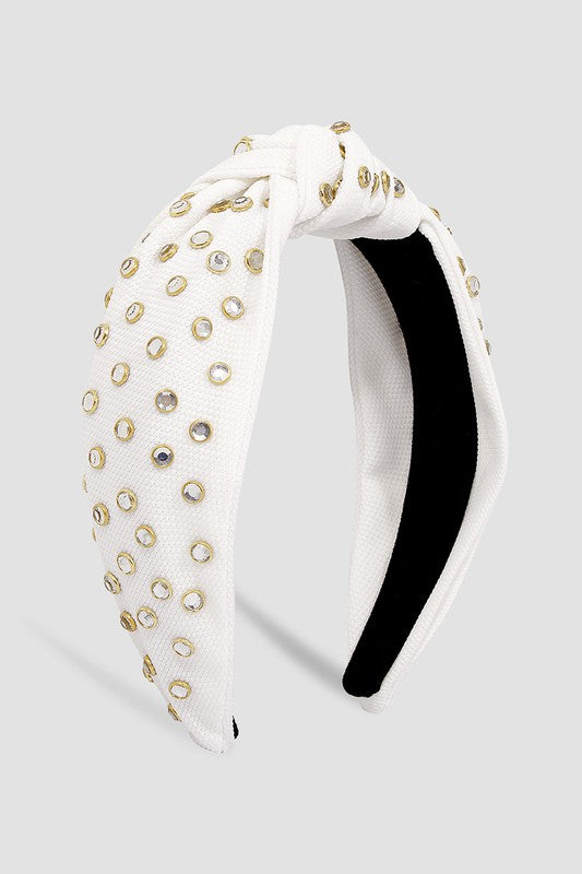 White Rhinestone Knotted Headband