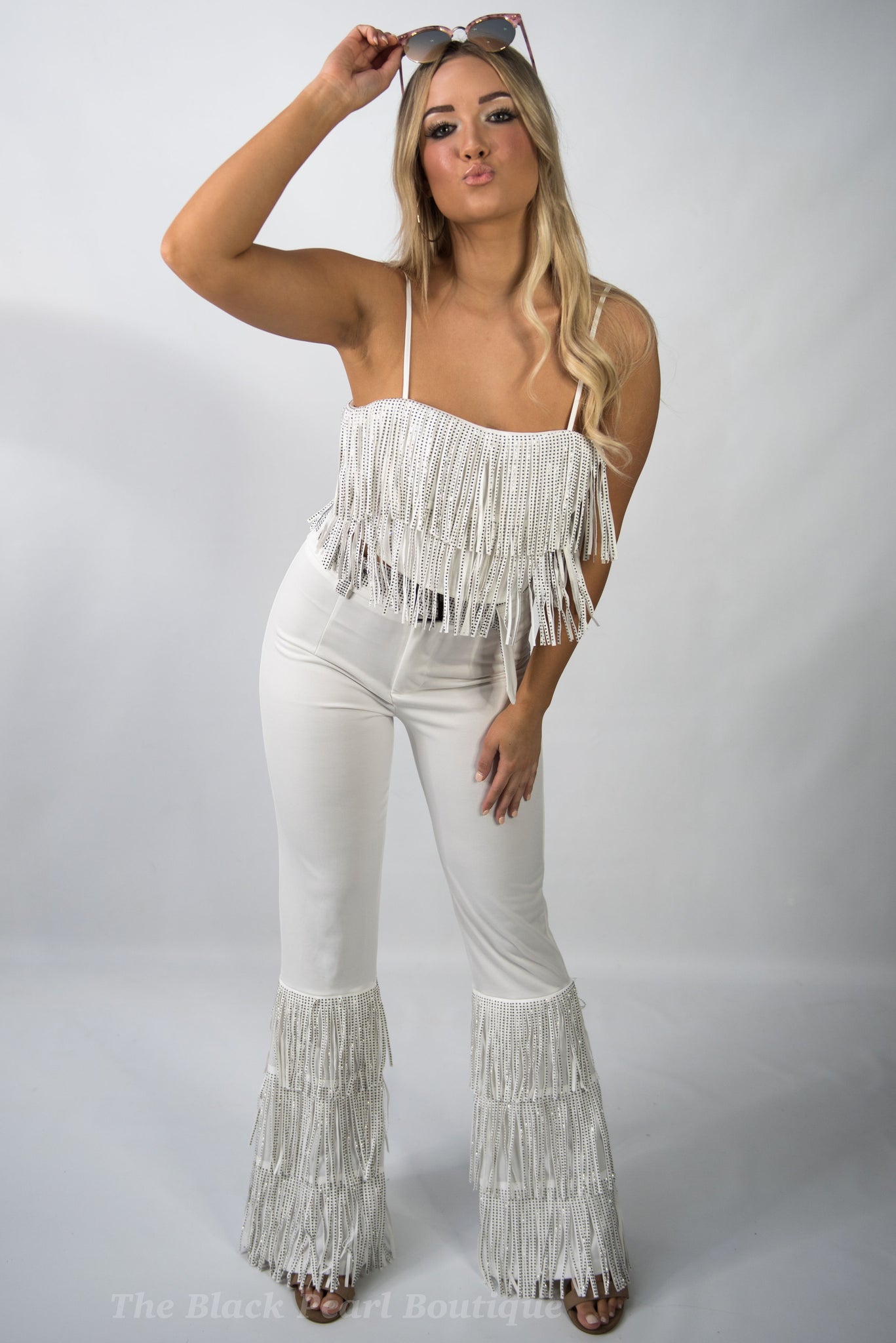 White Fringe High Waist Pants – The Black Pearl Boutique