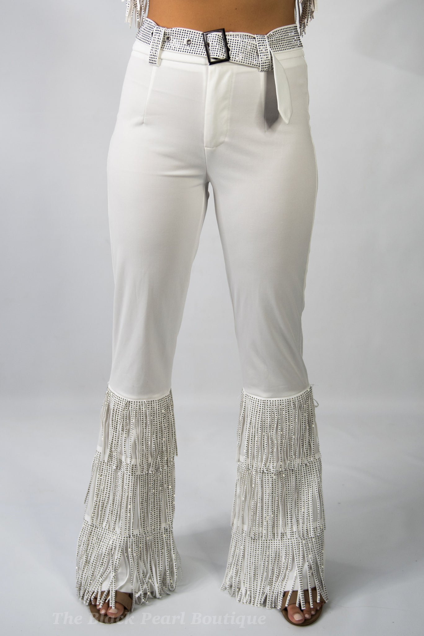 White Fringe High Waist Pants – The Black Pearl Boutique