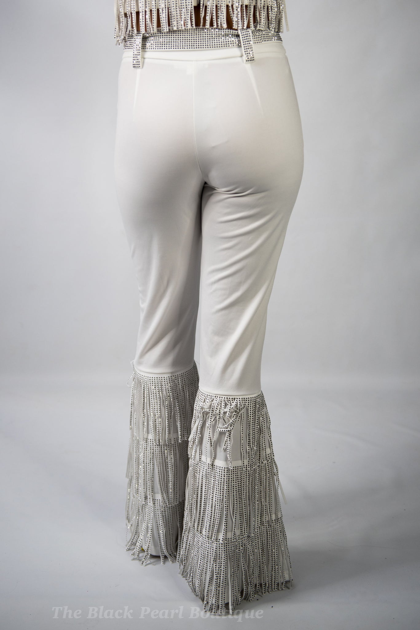 White Fringe High Waist Pants The Black Pearl Boutique