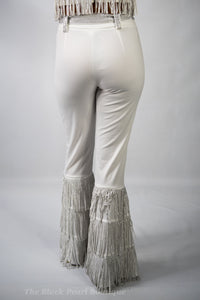 White Fringe High Waist Pants