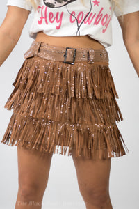 Taupe Fringe Skirt