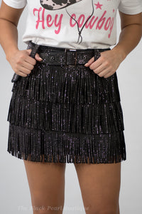 Black Fringe Skort