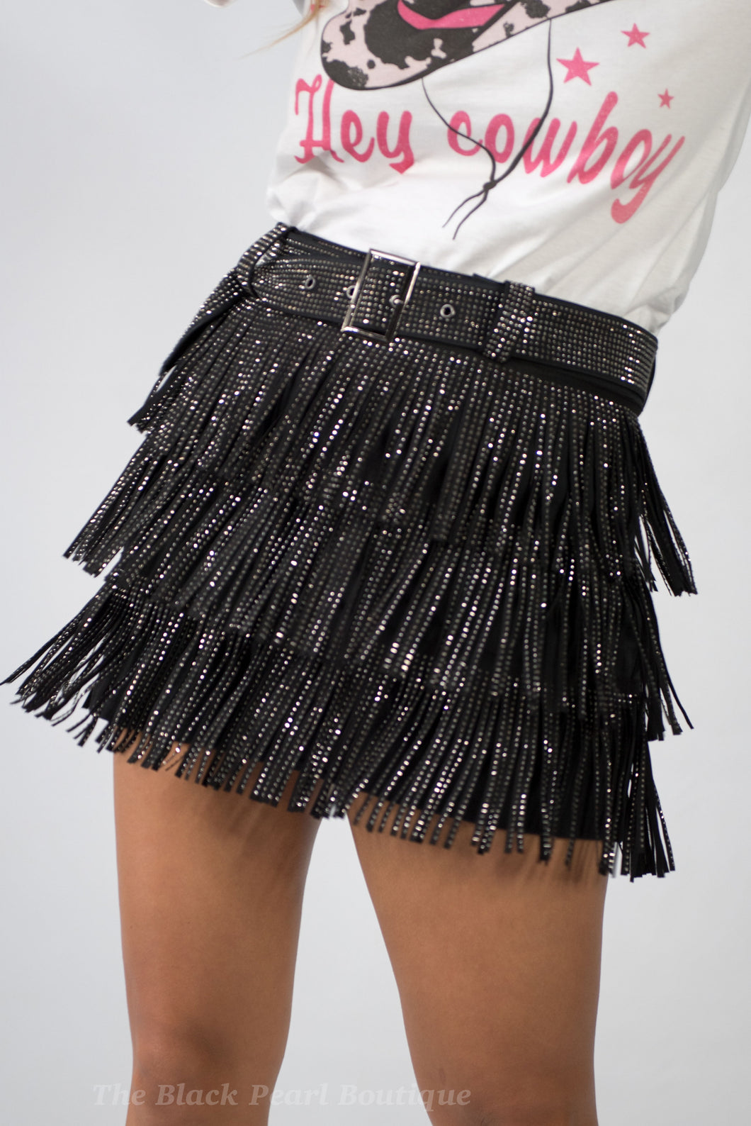 Black Fringe Skort