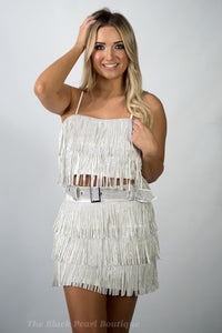 White Fringe Skort