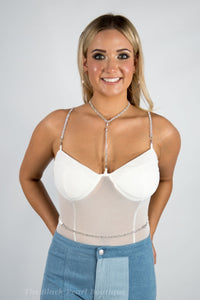 White Rhinestone Bodysuit