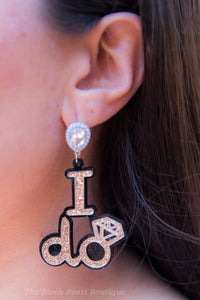 Gold "I DO" Glitter Acrylic Earrings