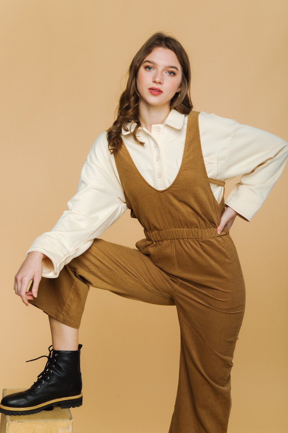 Camel Corduroy Jumpsuit