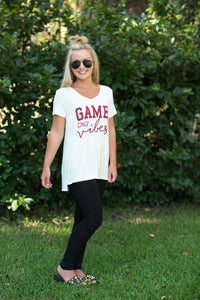 White/Burgundy Game Day Tee