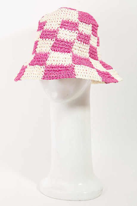 Pink Checkered Pattern Bucket Hat