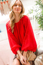 Red Sequins Balloon Sleeve Top