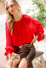 Red Sequins Balloon Sleeve Top