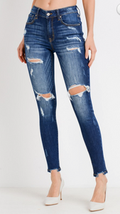 Dark Wash Distressed Skinny Jeans