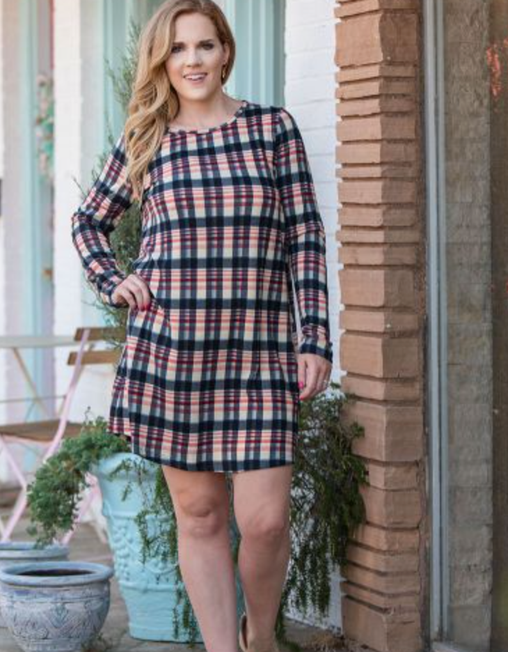 Plaid Dress W/Suede Elbow Patches