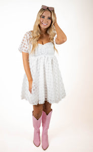 White Checkered Print Dress