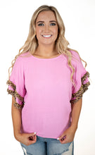 Pink Ruffle Sleeve Leopard Top