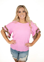 Pink Ruffle Sleeve Leopard Top