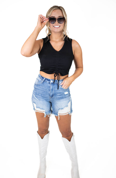 Black Ribbed Crop Top