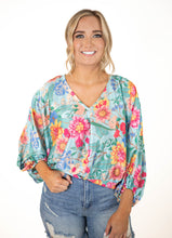 Blue Satin Floral Top