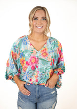 Blue Satin Floral Top