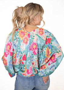 Blue Satin Floral Top