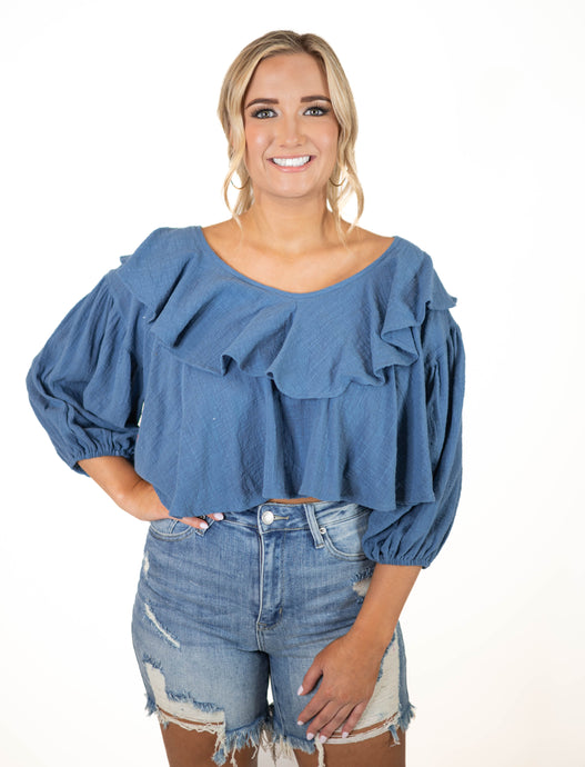Blue Sweetie Ruffled Top