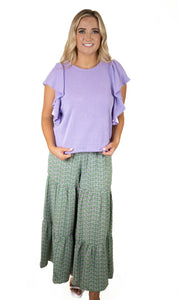 Lavender Ruffle Sleeve Top