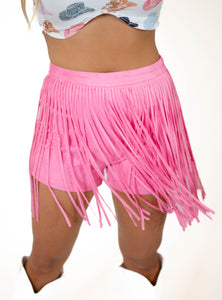 Pink Suede Fringe Shorts