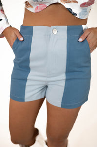 Denim Color Block Shorts