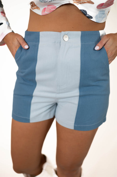 Denim Color Block Shorts