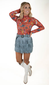 Blue Fringe Skort