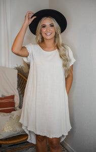 Oatmeal Linen Frayed Dress