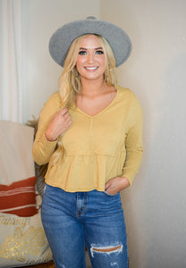 Mustard Long Sleeve Crop Top