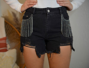 Black Rhinestone Shorts