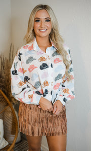 Cowgirl Hat Button Up Top
