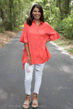 Orange Ruffled Button Down Top