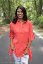 Orange Ruffled Button Down Top
